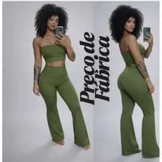 Conjunto Anaruga Top Faixa Cropeed Calça Flare Bailarina Premium Zero Transparência Feminina Academia