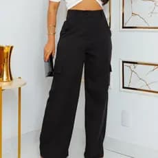 Calça Social Feminina Pantalona Alfaiataria Cargo Wide Leg