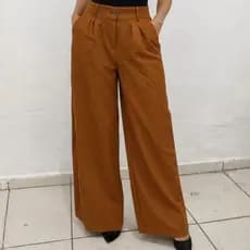 Calça Pantalona Risca de Giz Alfaiataria Premium Com Bolso e Zíper