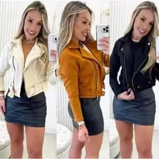 Jaqueta Feminina em Suede com Fivela e Zíper Quentinha Inverno