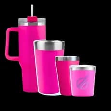 Kit Copo Térmico 4 Unidades Com Tampa E Canudo 1200ml, 500ml, 260ml, 140ml A vácuo