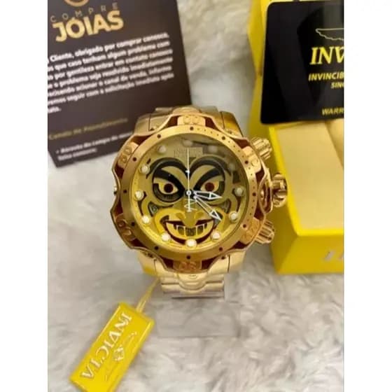 Relógio Invicta Masculino Joker Coringa Banhado a Ouro Luxo Aço Pesado + Caixa