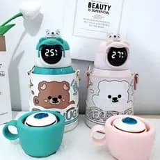 Garrafa Térmica Infantil De Água Com Tampa De Urso 500ML Painel digital Escolar Inox sensor