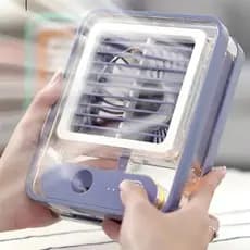 Umidificador Portátil Mini Ventilador Climatizador USB Com Led 2 Em 1 Abajur