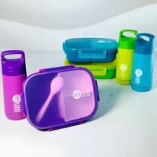 Kit Marmita Lancheira E Garrafa 350ML E Kit Talheres QUEBOM