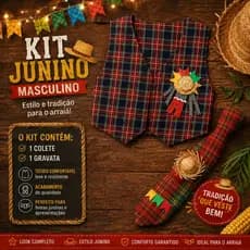 Kit Junino Infantil Menino Colete Gravata Festa Junina Arraial Quadrilha Fantasia
