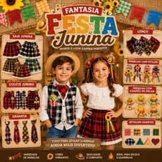 Fantasia Festa Junina Infantil Montagem Look Caipira Menino Menina Arraial Quadrilha Escolar