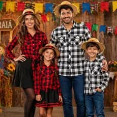Camisa Xadrez Manga Longa Unissex Infantil Adulto Arraial Festa Junina Quadrilha Quermesse