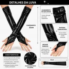 Luva Metálica Longa 50cm Acessório Fantasia Halloween Carnaval Festa Temática Apresentação