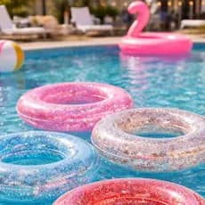 Boia Redonda Transparente com Glitter Perfeita para Fotos na Piscina Pool Party Instagramavel