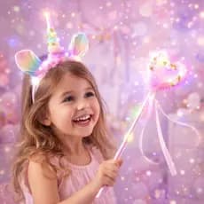 Tiara Unicórnio Led Varinha Mágica Brilhante Acessório Fantasia Princesas Arquinho Cabelo Presente
