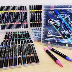 Kit Estojo Canetinha Glitter Ponta Dupla 36 Canetas 72 Cores Pintura Criativa, Lettering, Scrapbook