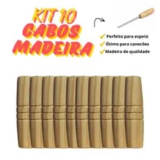 Kit com 10 Cabos em Madeira para Espetos e Canecões Alça Resistente Ergonômica  de Alta Durabilidade