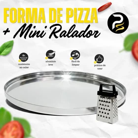 Forma De Pizza 35cm Alumínio Profissional + Mini Ralador De Queijo Cozinha Resistente