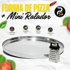 Forma De Pizza 35cm Alumínio Profissional + Mini Ralador De Queijo Cozinha Resistente