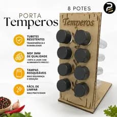 Porta Temperos MDF com 8 Tubetes Organizador de Condimentos para Cozinha