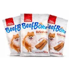 Kit 3 Bifinhos Super Premium Sabor Carne 50g BeefBone Petisco Rico em Proteína para Cães