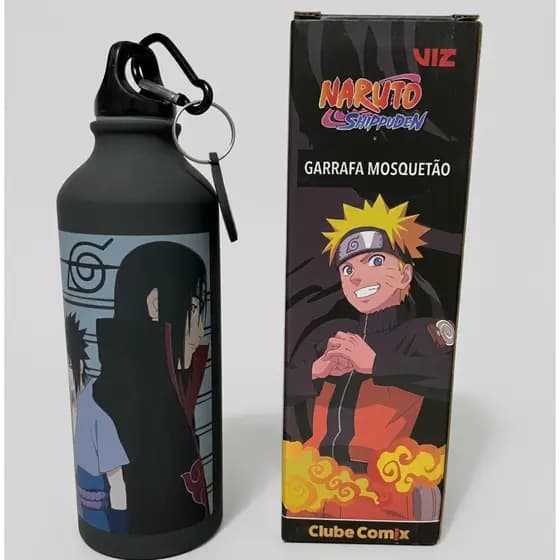 Garrafa Alumínio Mosquetão Sasuke e Itachi 500ml Clube Comix -Dia dos Pais - Presente para Pai