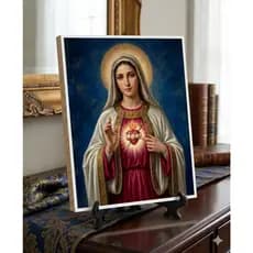 Quadro Sagrado coração de Jesus e imaculado coração de Maria MDF 9x14cm – Presente Católico