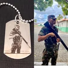 Placa Dogtag com Gravação Corrente Colar Pingente identificação Militar Aço Inox
