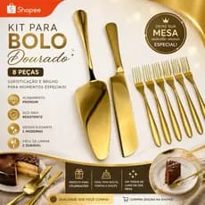 Jogo Talheres Inox Dourados Para Bolo Tortas e Sobremesa – 8 Peças