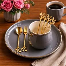 Kit jogo de 10 peças talheres colher de café dourada  garfo de aço inoxidável