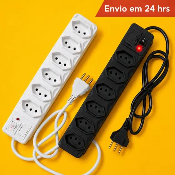 Filtro de Linha Branco e Preto 3, 4, 5 e 6 Tomadas Extensão Elétrica Régua Elétrica
