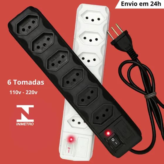 Filtro De Linha Régua De Tomadas  Com Fusível Tripolar 10 Amperes – 3 E 6 Tomadas
