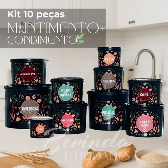 Kit Organize Premium – 10 Potes para Condimentos e Mantimentos