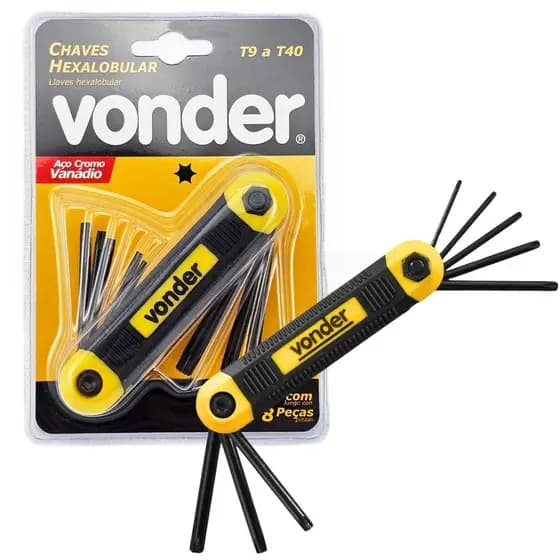 8 Chaves Torx Articuladas tipo Multitool em Aço T9 a T40 - Vonder