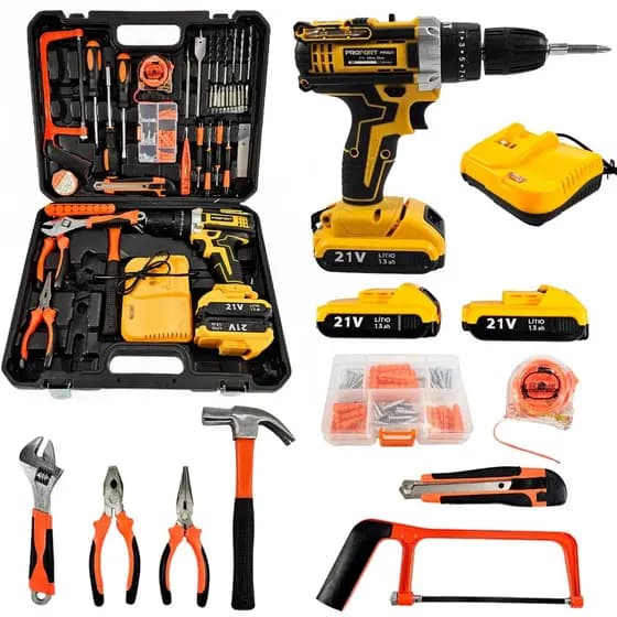 Parafusadeira Furadeira Com Impacto À Bateria 21V Bivolt PFP11821I + Acessórios - Profort