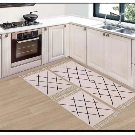 conjunto de tapete para cozinha 3 peças. 1 passadeira 2 tapetes .
