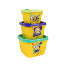Conjunto Com 3 Potes Conect Minions BPA Free – Para Lancheira, Micro-ondas, Freezer e Organização da Cozinha