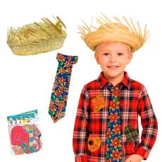 Camisa Xadrez Flanelada c/ Kit Luxo Chapéu Gravata Remendo Festa Junina Menino São João