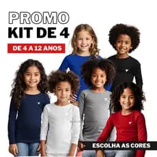 Kit com 4 Camisetas Infantil Com Proteção Solar Uv Fps50+ Manga Longa Juvenil
