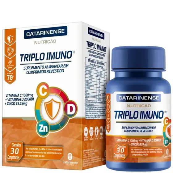 Triplo Imuno Vitamina C, D E Zinco 30 Comprimidos - Catarinense