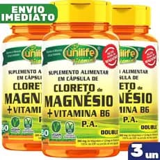 Kit 3 Cloreto De Magnésio Pa + Vit B6 60 Cápsulas 800Mg - Unilife