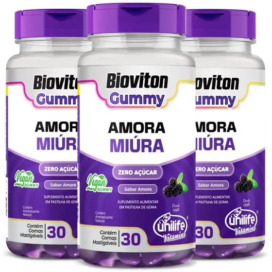 Kit 3 Amora Miúra 30 Gomas Zero Açúcar - Unilife Gummy