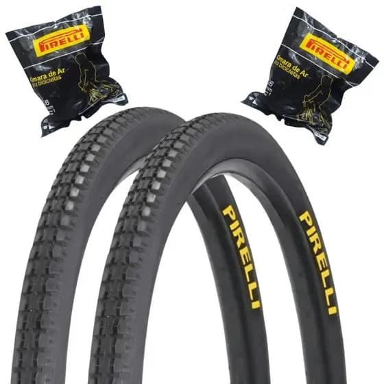 Par Pneu Bike Pirelli Primor Aro 26x1.1/2x2 Barra Forte Original + Camaras Ar PE-26 Pirelli