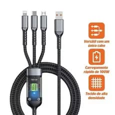 Cabo De Carregador Multi USB 1m Carga Rápida 3 em 1 USB Tipo C, Micro USB e iPhone USB MD-12786