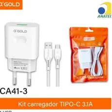 Carregador A' Gold ) Carregador  para Android, Iphone, Tipo C, V8, Lighting Carga rápida saco
