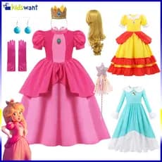 Pêssego Princesa Vestida 2023 Nova Moda Cosplay Traje Super Mario Crianças Para Festa De Aniversário Da Menina Halloween