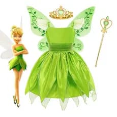 Fantasia De Cosplay De Princesa Tinker Bell Para Meninas , Vestido TinkerBell , Elfo , Brilho De Borboleta Asa , Flor Ve