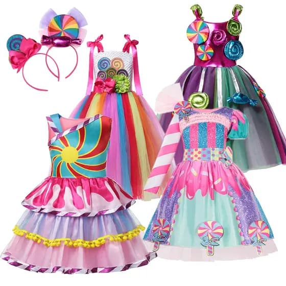 2023 Vestido De Carnaval Candy Dress for Girls Purim Festival Fancy Lollipop Verão Tutu Baile De Festa