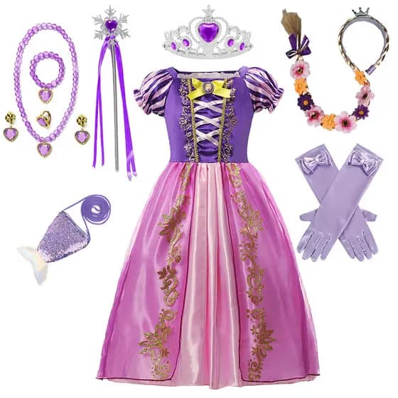 Crianças Menina Rapunzel Vestido De Princesa , Presente De Aniversário Para Meninas Do Bebê , Trajes Cosplay De Carnaval