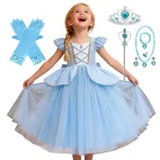 Meninas Cinderela Vestido De Princesa Crianças Azul Claro Manga Curta Festa De Aniversário Carnaval Cosplay Traje