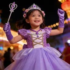 Novo Conjunto de Vestido de Princesa de Cabelo Longo para Meninas Crianças Fantasia de Cosplay Elegante para Festa de An