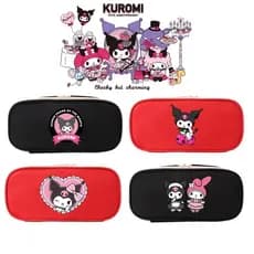 Kuromi Estojo para lápis Bolsa de papelaria em lona impressa Bolsa de armazenamento com zíper