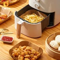Kit 100 forma de airfryer descartavel antiaderente de papel cozinha quadrado fritadeira cozimento