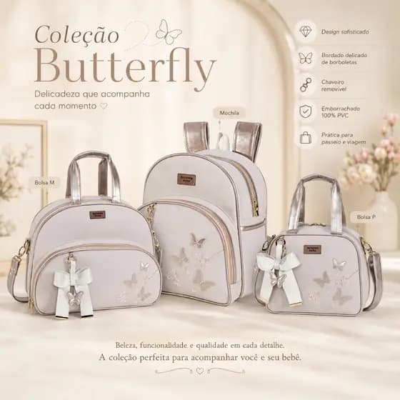 Bolsa Maternidade Mochila Maternidade Batistela Baby Butterfly Impermeável e Emborrachado